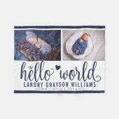 Navy Blauwe Hello World Monogram Baby Stat Fleece Deken (Voorkant (Horizontaal))