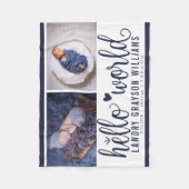 Navy Blauwe Hello World Monogram Baby Stat Fleece Deken (Voorkant)