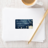 Navy Blauwe Herfst Pompoen Trouwadres Etiket (Insitu)