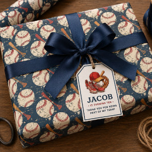Navy Blauwe Honkbal Kinderverjaardagsfeest Waterve Cadeaupapier