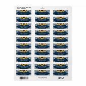 Navy Blauwe Houten Zonnebloem Retouradreslabels Etiket (Full Sheet)