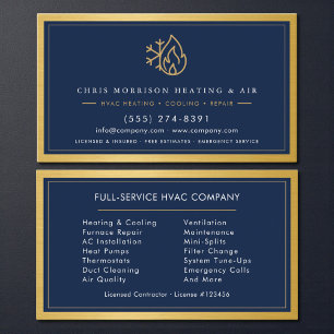 Navy Blauwe HVAC Bedrijfs QR Code Goud Metaal Visitekaartje