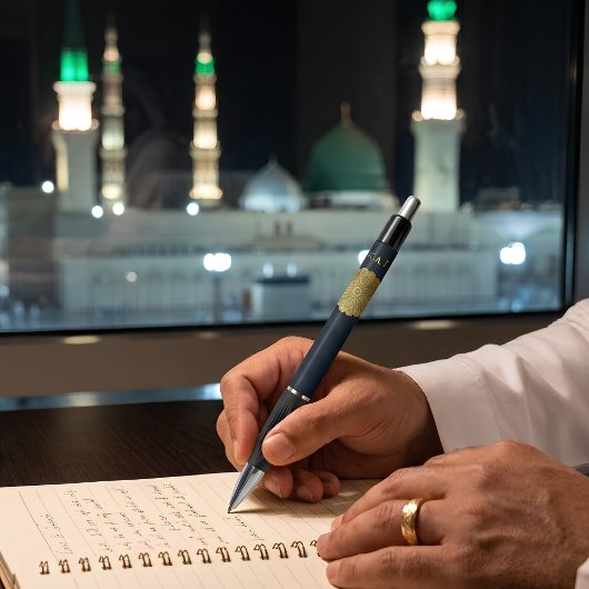 Navy Blauwe Islamitische Patroon Pen Met Eigen Naa