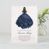 Navy Blauwe jurk quinceañera Kaart (Staand voorkant)