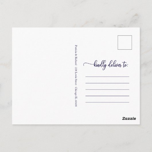 Navy Blauwe Kalligrafie Bruiloft RSVP Briefkaart (Achterkant)