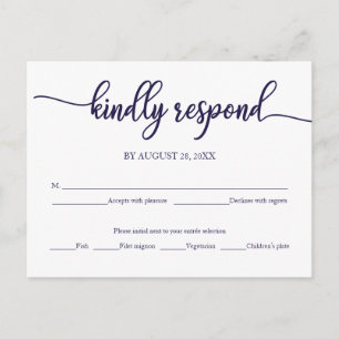 Navy Blauwe Kalligrafie Bruiloft RSVP Briefkaart