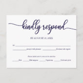 Navy Blauwe Kalligrafie Bruiloft RSVP Briefkaart (Voorkant)