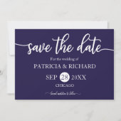 Navy Blauwe Kalligrafie Bruiloft Save The Date Kaart (Voorkant)