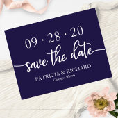 Navy Blauwe Kalligrafie Bruiloft Save The Date Kaart