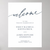 Navy Blauwe Kalligrafie Eenvoudig welkom Bruiloft Poster (Voorkant)