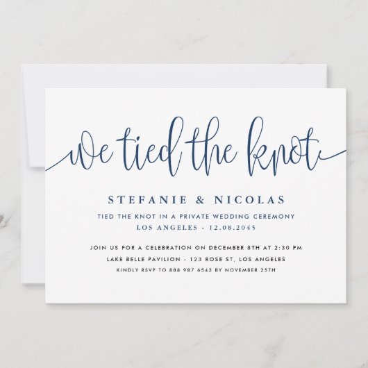 Navy Blauwe Kalligrafie We hebben de knoop bruilof Kaart (Voorkant)