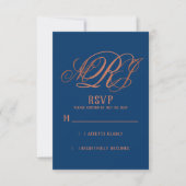 Navy Blauwe Koperen Elegante Monogram Trouw RSVP (Voorkant)