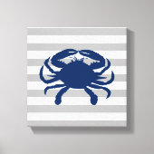 Navy Blauwe Krab Grijs en Witte Strepen Canvas Afdruk (Voorkant)
