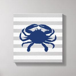 Navy Blauwe Krab Grijs en Witte Strepen Canvas Afdruk