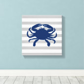 Navy Blauwe Krab Grijs en Witte Strepen Canvas Afdruk (Insitu (Houten vloer))