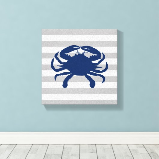 Navy Blauwe Krab Grijs en Witte Strepen Canvas Afdruk (Insitu (Houten vloer))