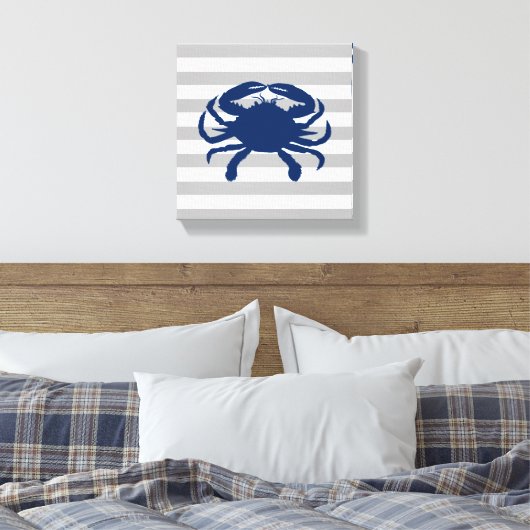 Navy Blauwe Krab Grijs en Witte Strepen Canvas Afdruk (Insitu (Slaapkamer))
