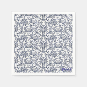 Navy Blauwe Kreefttoile - Coastal Grandmother-crus Servet