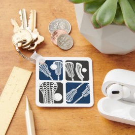 Navy Blauwe Lacrosse Blokken van Stokken en Ballen Sleutelhanger