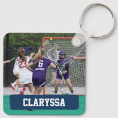 Navy Blauwe Lacrosse Blokken van Stokken en Ballen Sleutelhanger (Achterkant)