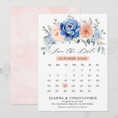 Navy Blauwe Leiste Sfeervolle Roze Kalender Save T The Date (Voorkant / Achterkant)