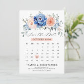 Navy Blauwe Leiste Stof Dusty Blush kalender Save The Date (Staand voorkant)