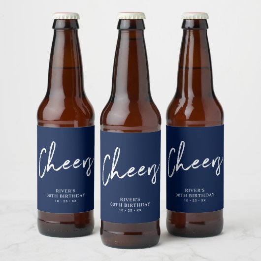 Navy Blauwe Lettering Dertig | 30e Verjaardagsfees Bier Etiket (Flessen)