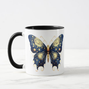 Navy Blauwe Lichtgroene Gouden Vlinder Halloween Mok