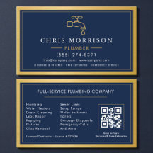 Navy Blauwe Loodgieter Contractor QR Code Goud Met