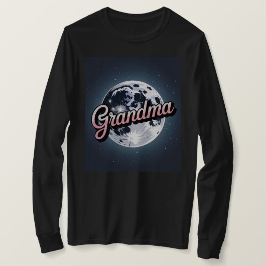 Navy Blauwe Lucht Maan Roze Oma Script T-Shirt (Design voorkant)