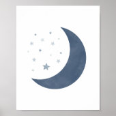 Navy Blauwe Maan en Sterren Jongens Nursery Poster (Voorkant)