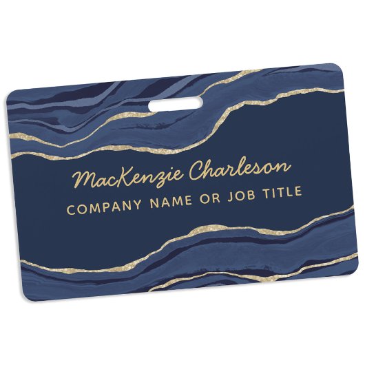 Navy Blauwe Marmer Agate Geode Gouden Zakelijke Na Badge