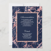 Navy Blauwe Marmeren Roze Gouden All-in-One Trouwk Kaart (Achterkant)