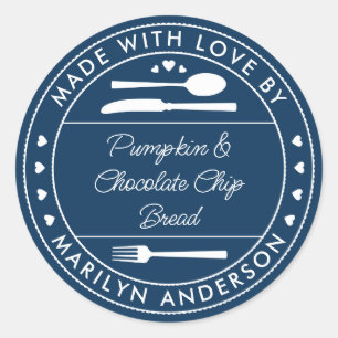Navy Blauwe 'Met Liefde Gemaakt' Cadeau Ronde Sticker