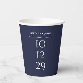 Navy Blauwe Minimalistische Speciale Datum Huwelij Papieren Bekers