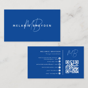 Navy Blauwe Minimalistische Tweeling Monogram QR C Visitekaartje