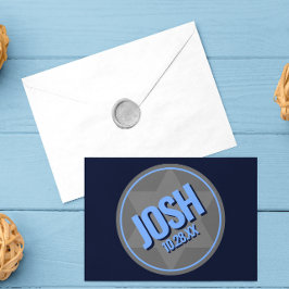 Navy Blauwe Moderne Naam Logo Bar Mitswa Notitiekaartje