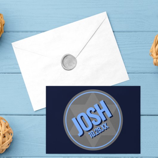 Navy Blauwe Moderne Naam Logo Bar Mitswa Notitiekaartje