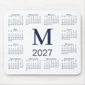 Navy Blauwe Monogram 2027 Agenda Wit Muismat (Voorkant)