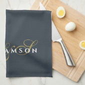 Navy Blauwe Monogram Goud Wit Minimalistische Kopp Theedoek (Quarter Fold)