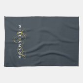 Navy Blauwe Monogram Goud Wit Minimalistische Kopp Theedoek (Horizontaal)