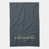 Navy Blauwe Monogram Goud Wit Minimalistische Kopp Theedoek (Verticaal)