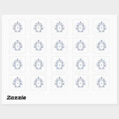 Navy Blauwe Monogram Vierkante Sticker (Vel)
