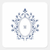 Navy Blauwe Monogram Vierkante Sticker (Voorkant)