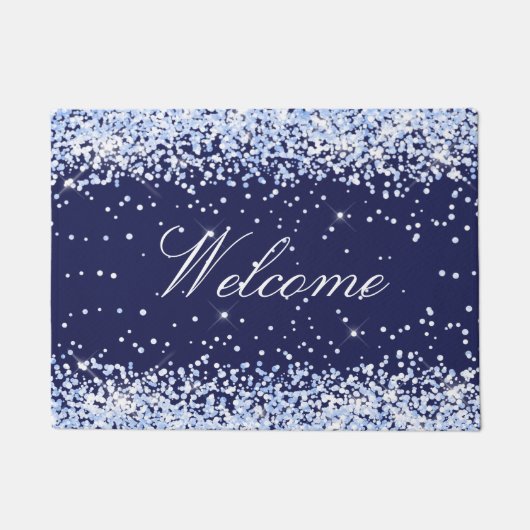Navy blauwe naam monogram elegant deurmat (Voorkant)