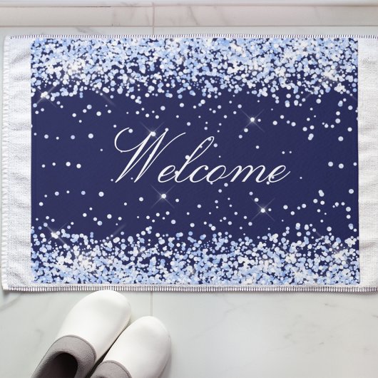 Navy blauwe naam monogram elegant deurmat