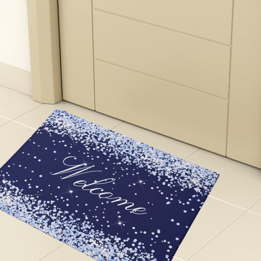 Navy blauwe naam monogram elegant deurmat