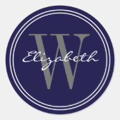 Navy Blauwe Naam Monogrammen Envelope Zegels (Voorkant)