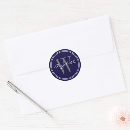 Navy Blauwe Naam Monogrammen Envelope Zegels (Envelop)