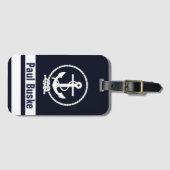 Navy Blauwe Nautilus Anker Monogram Bagagelabel (Voorkant (horizontaal))
